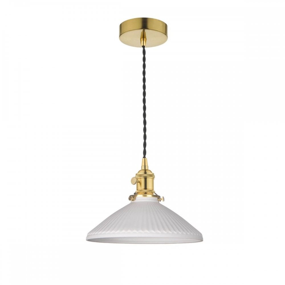 Hadano Natural Brass Pendant with Domed Ceramic Shade