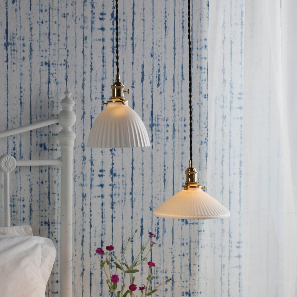 Hadano Natural Brass Pendant with Domed Ceramic Shade
