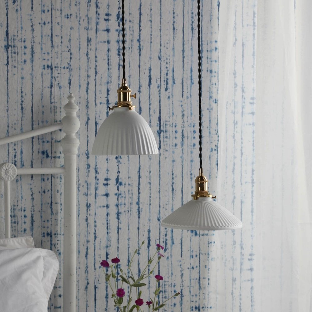 Hadano Natural Brass Pendant with Domed Ceramic Shade