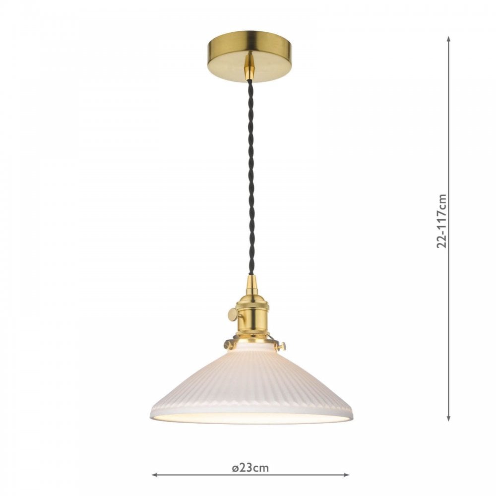 Hadano Natural Brass Pendant with Domed Ceramic Shade