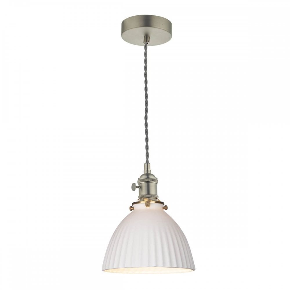 Hadano Antique Chrome Pendant with Domed Ceramic Shade