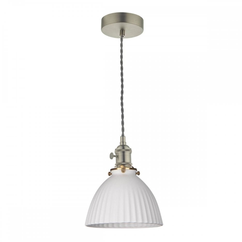Hadano Antique Chrome Pendant with Domed Ceramic Shade