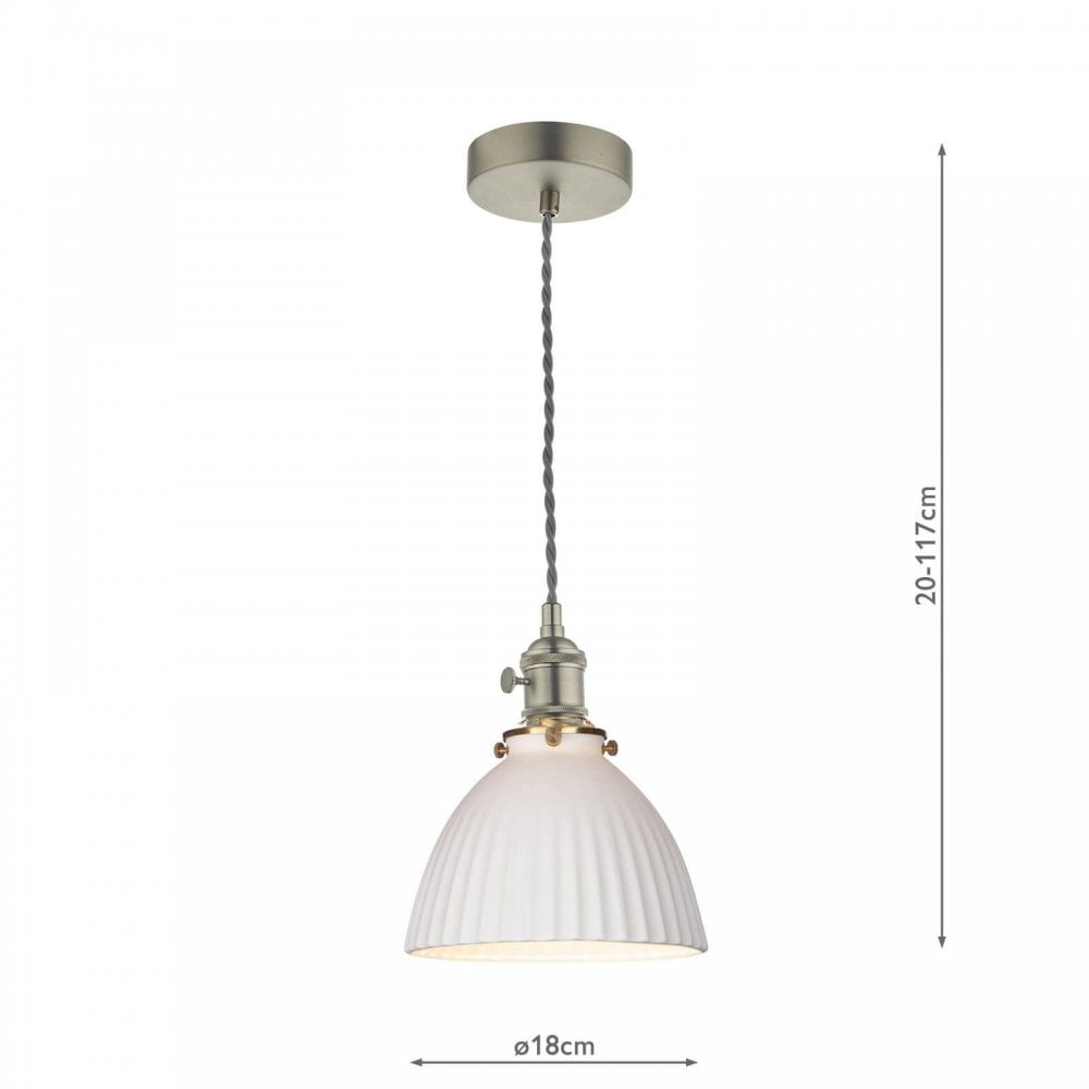 Hadano Antique Chrome Pendant with Domed Ceramic Shade
