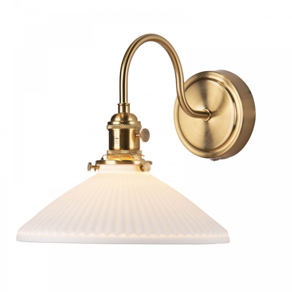 Hadano Natural Brass Wall Light with Shallow Ceramic Shade