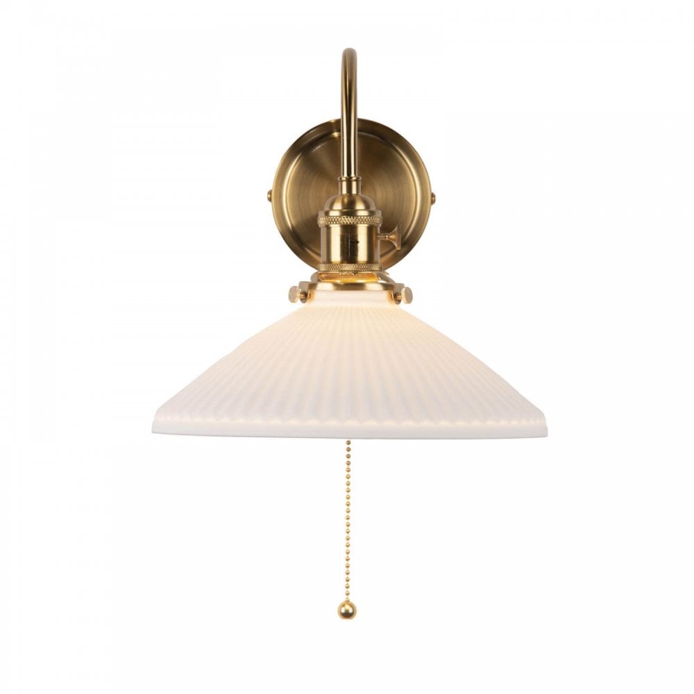Hadano Natural Brass Wall Light with Shallow Ceramic Shade