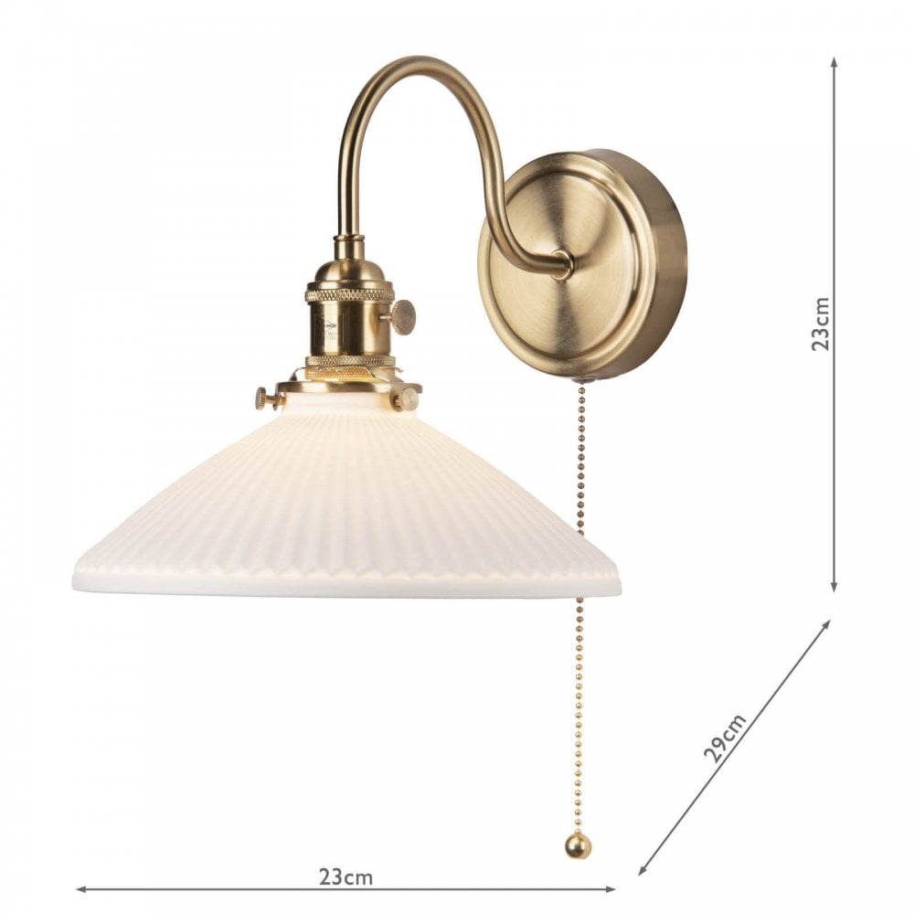 Hadano Natural Brass Wall Light with Shallow Ceramic Shade