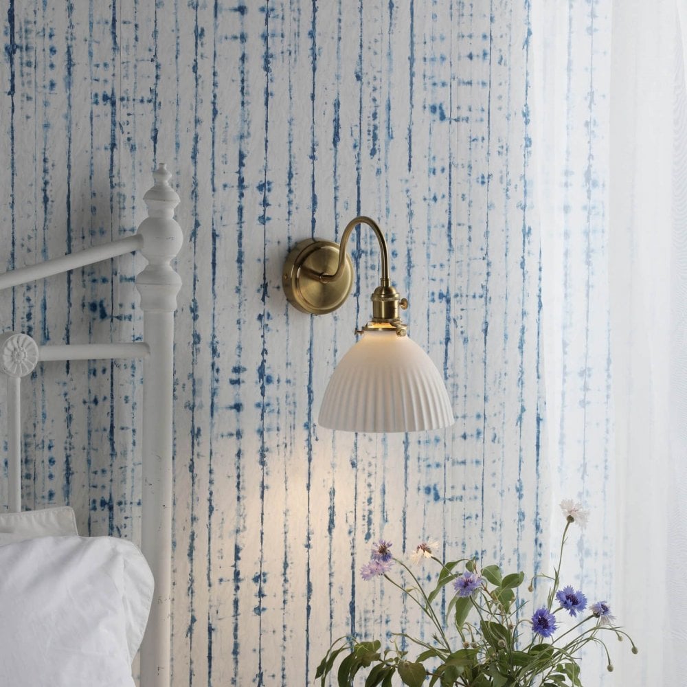 Hadano Natural Brass Wall Light with Domed Ceramic Shade