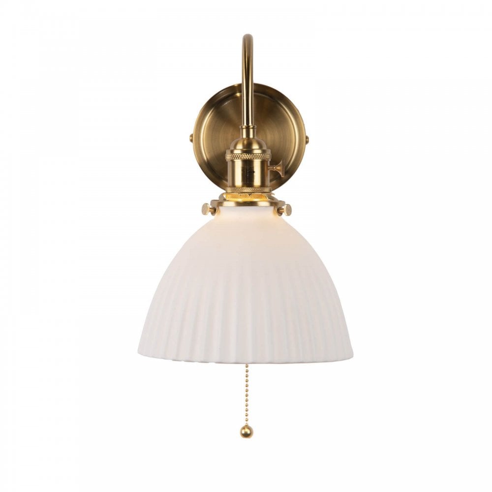 Hadano Natural Brass Wall Light with Domed Ceramic Shade