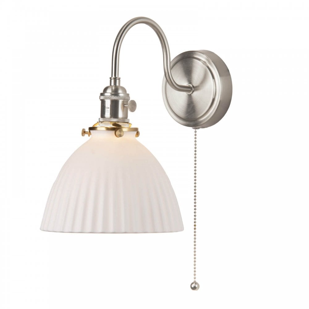 Hadano Antique Chrome Wall Light with Domed Ceramic Shade