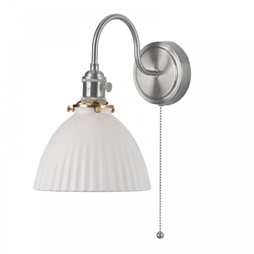 Hadano Antique Chrome Wall Light with Domed Ceramic Shade