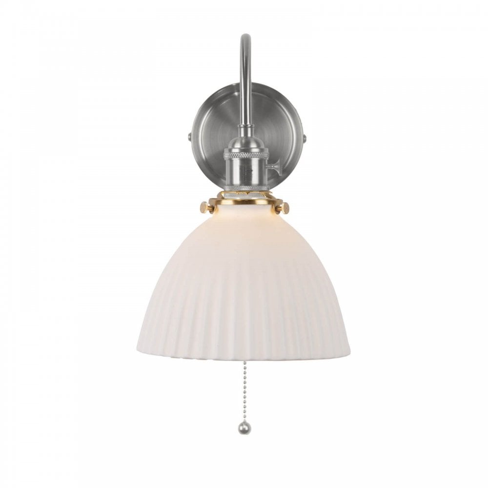 Hadano Antique Chrome Wall Light with Domed Ceramic Shade