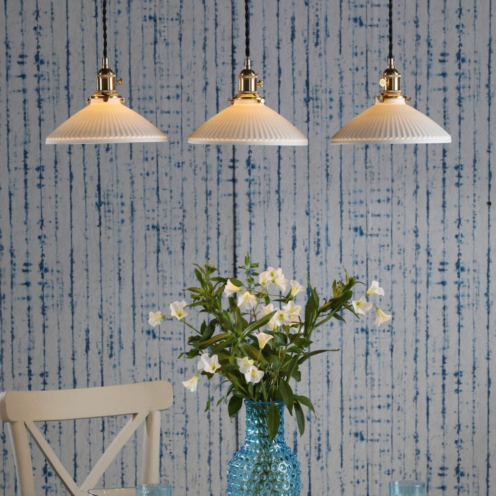 Hadano 3 Light Natural Brass Bar with Ceramic Shallow Shades