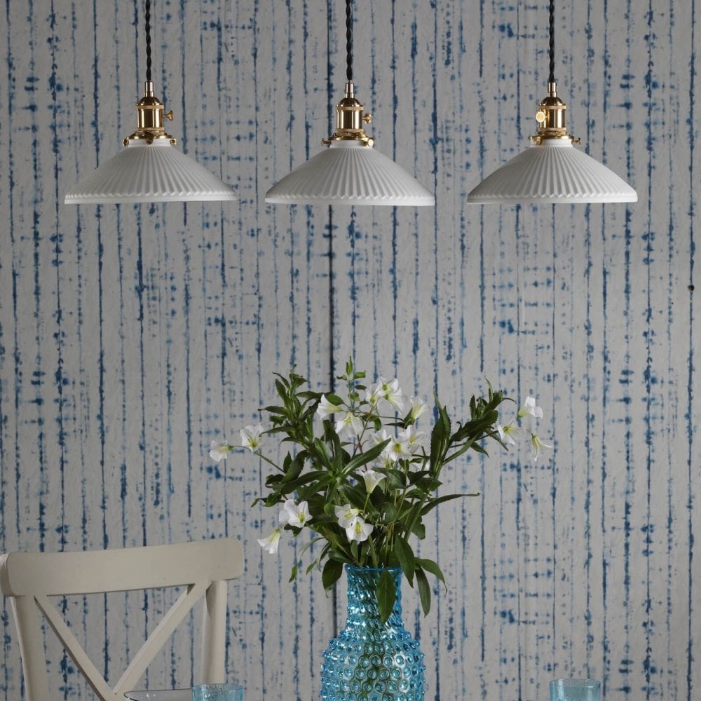 Hadano 3 Light Natural Brass Bar with Ceramic Shallow Shades