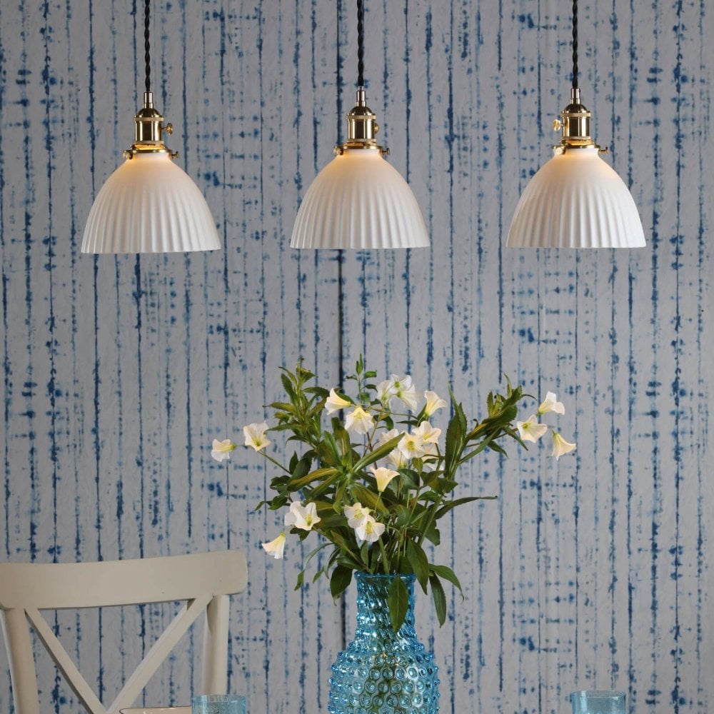 Hadano 3 Light Natural Brass Bar with Ceramic Domed Shades