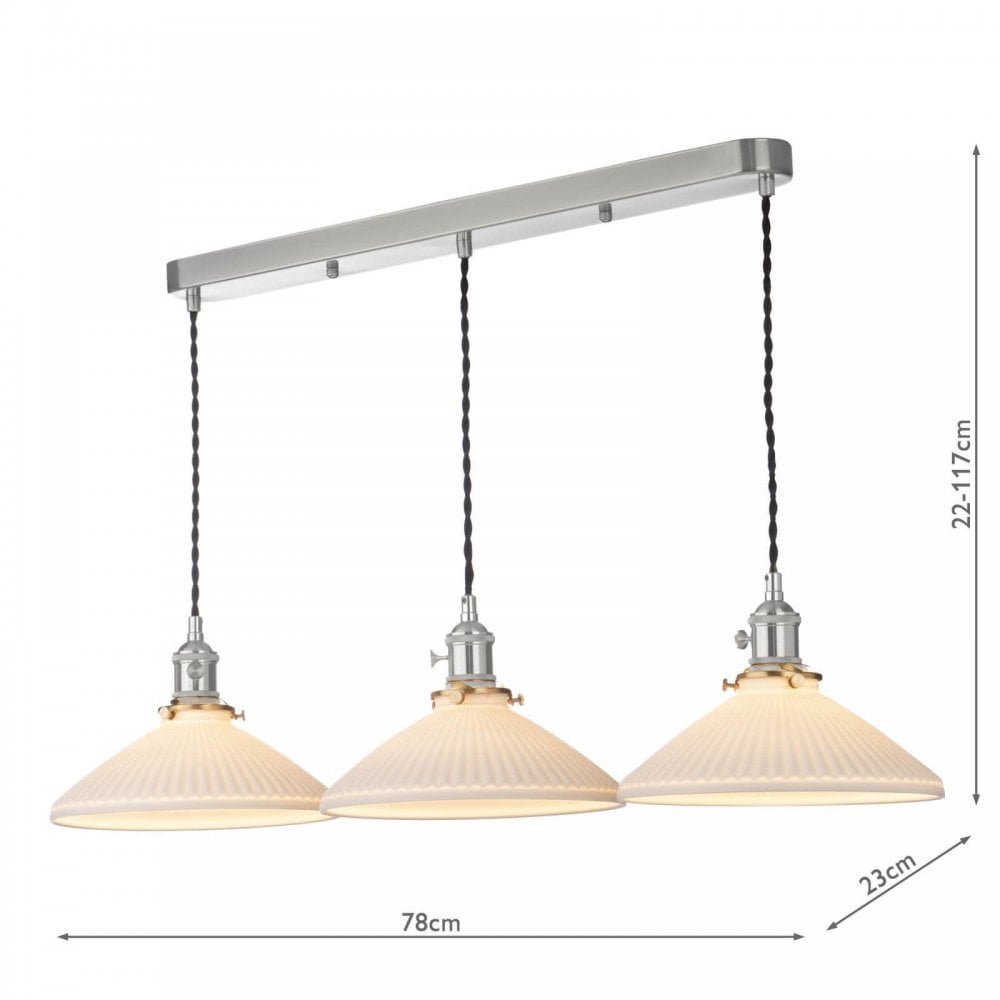 Hadano 3 Light Antique Chrome Bar with Ceramic Shallow Shades