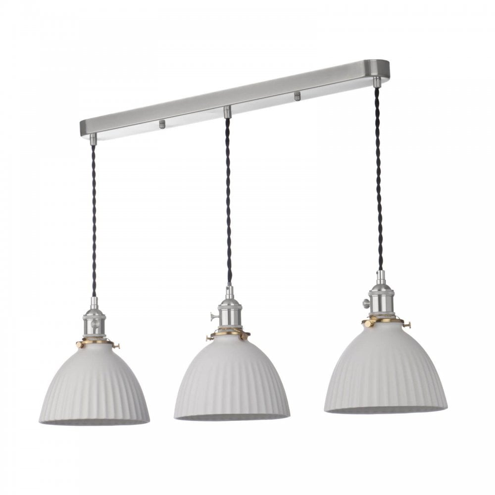 Hadano 3 Light Antique Chrome Bar with Ceramic Domed Shades