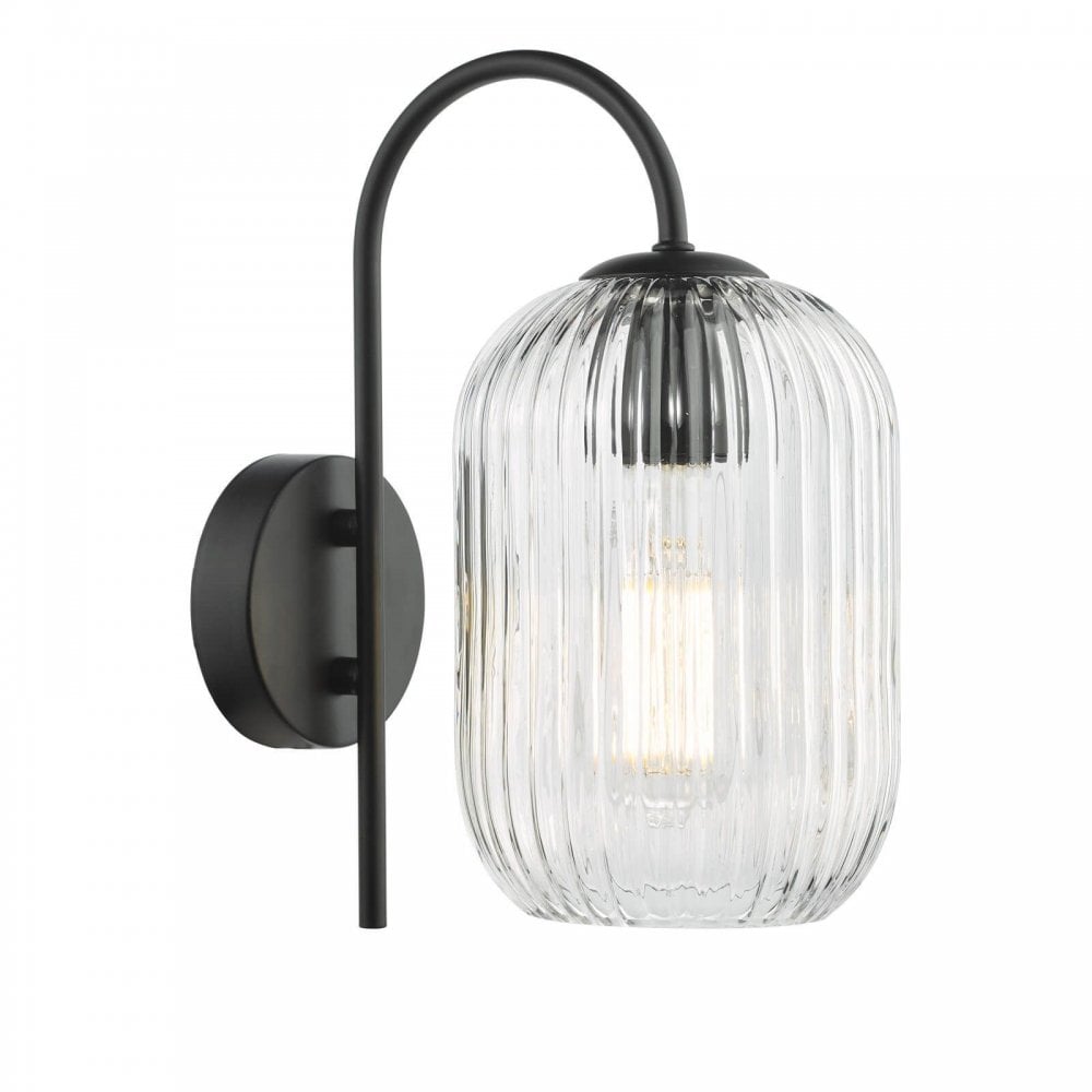Idra Matt Black Wall Light C/W Ribbed Shade