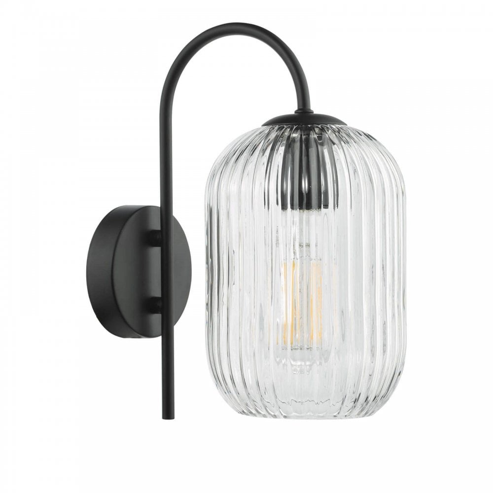 Idra Matt Black Wall Light C/W Ribbed Shade