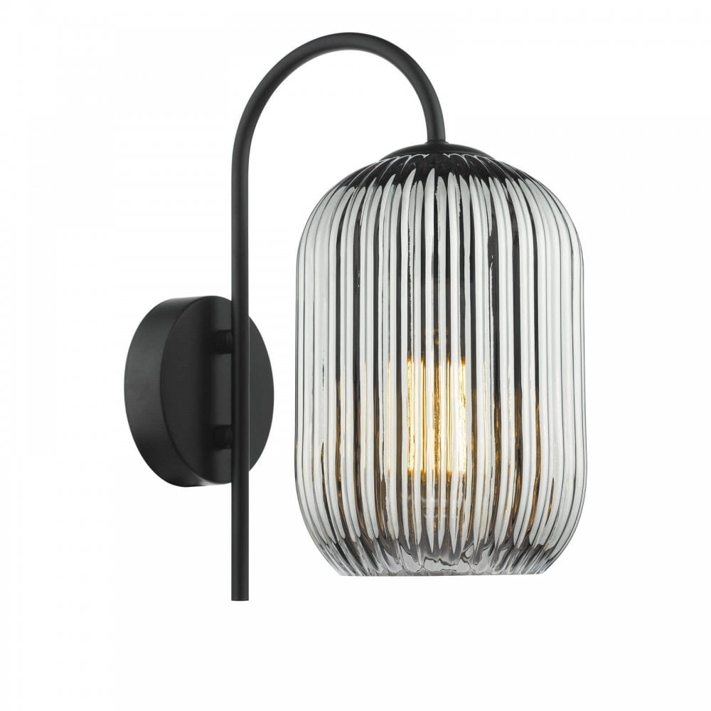 Idra Matt Black Wall Light C/W Smoked Ribbed Shade