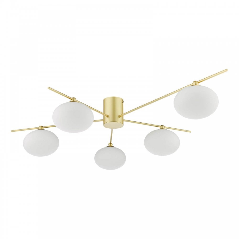 Jasper Satin Gold 5 Light Semi Flush Fitting
