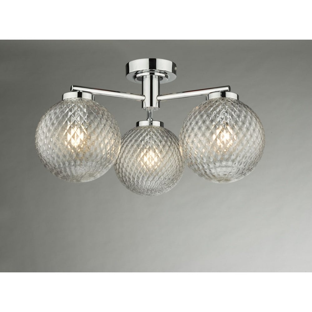 Wayne 3 Light Semi Flush Polished Chrome Glass IP44