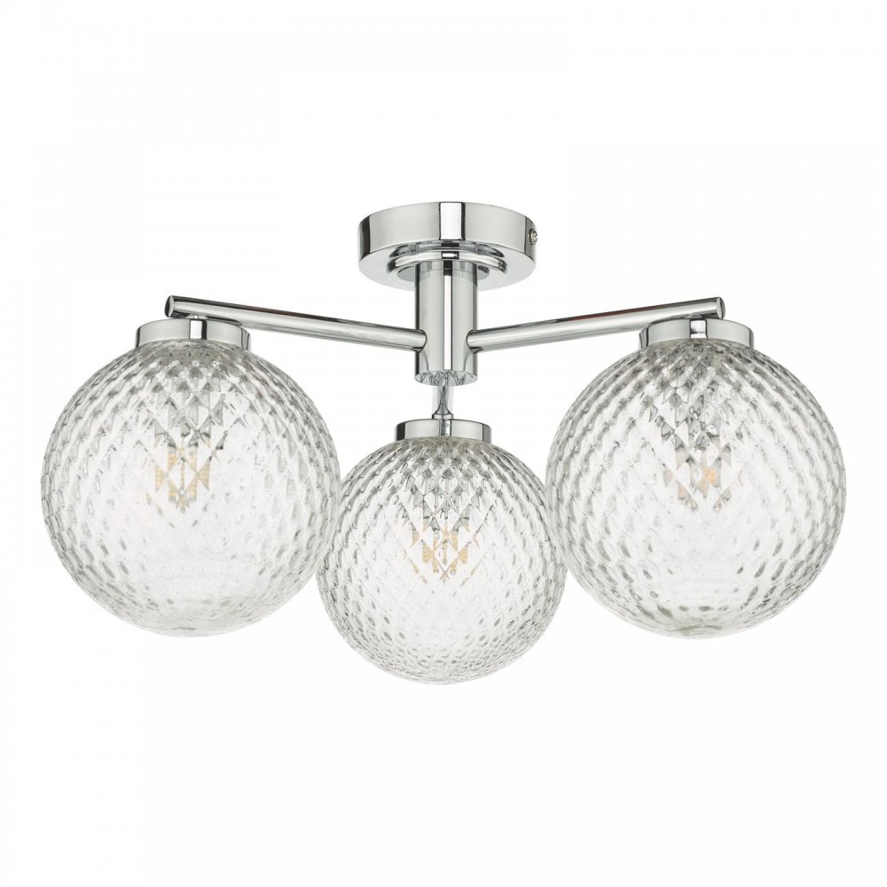 Wayne 3 Light Semi Flush Polished Chrome Glass IP44