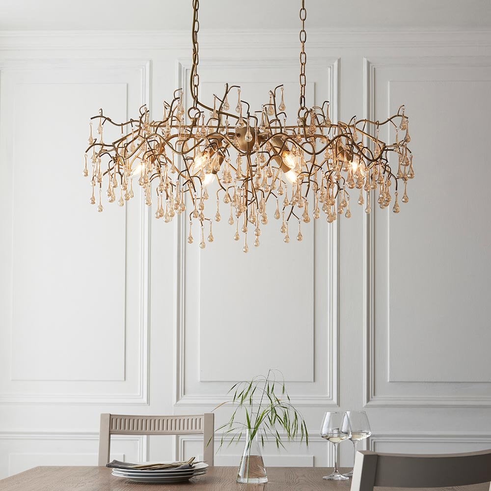 Colin Aged Gold Linear Chandelier with Champagne Glass