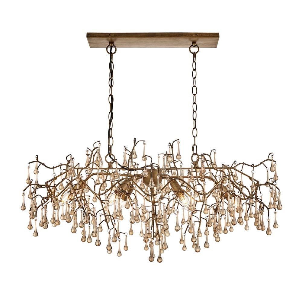 Colin Aged Gold Linear Chandelier with Champagne Glass