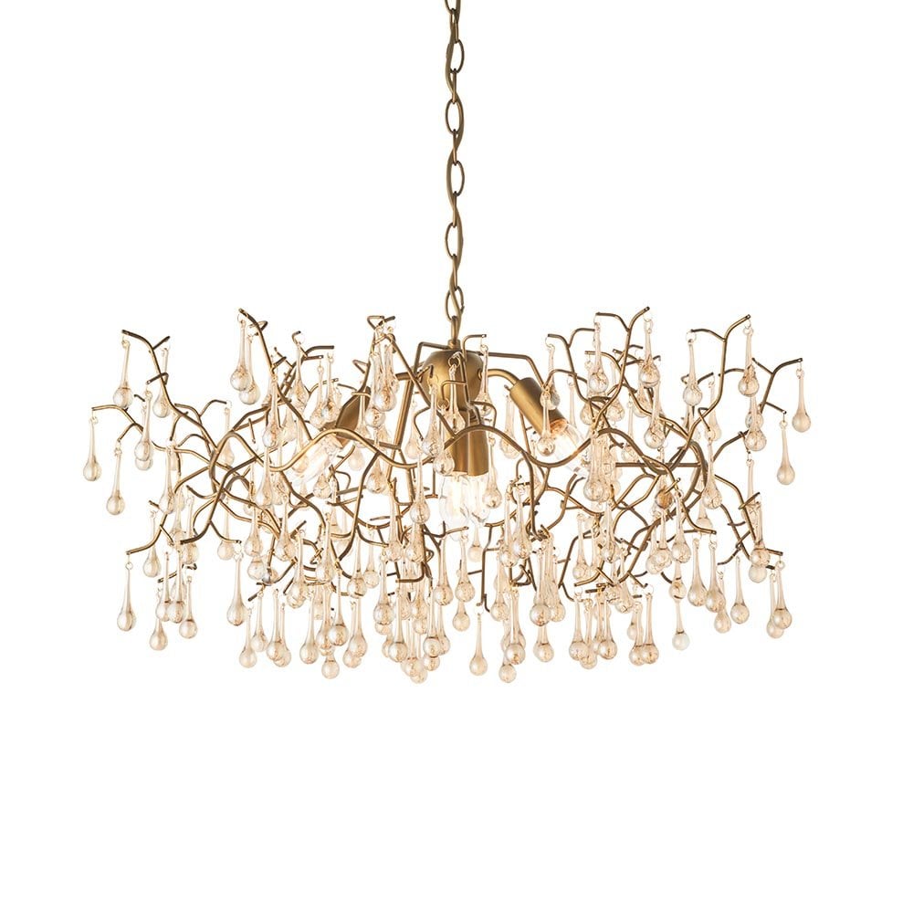 Colin Aged Gold Ceiling Pendant with Glass Droplets