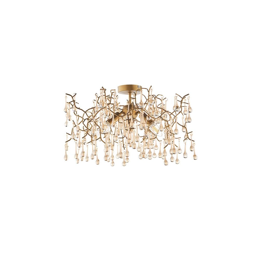 Colin Aged Gold 3 Light Semi flush with Glass Droplets