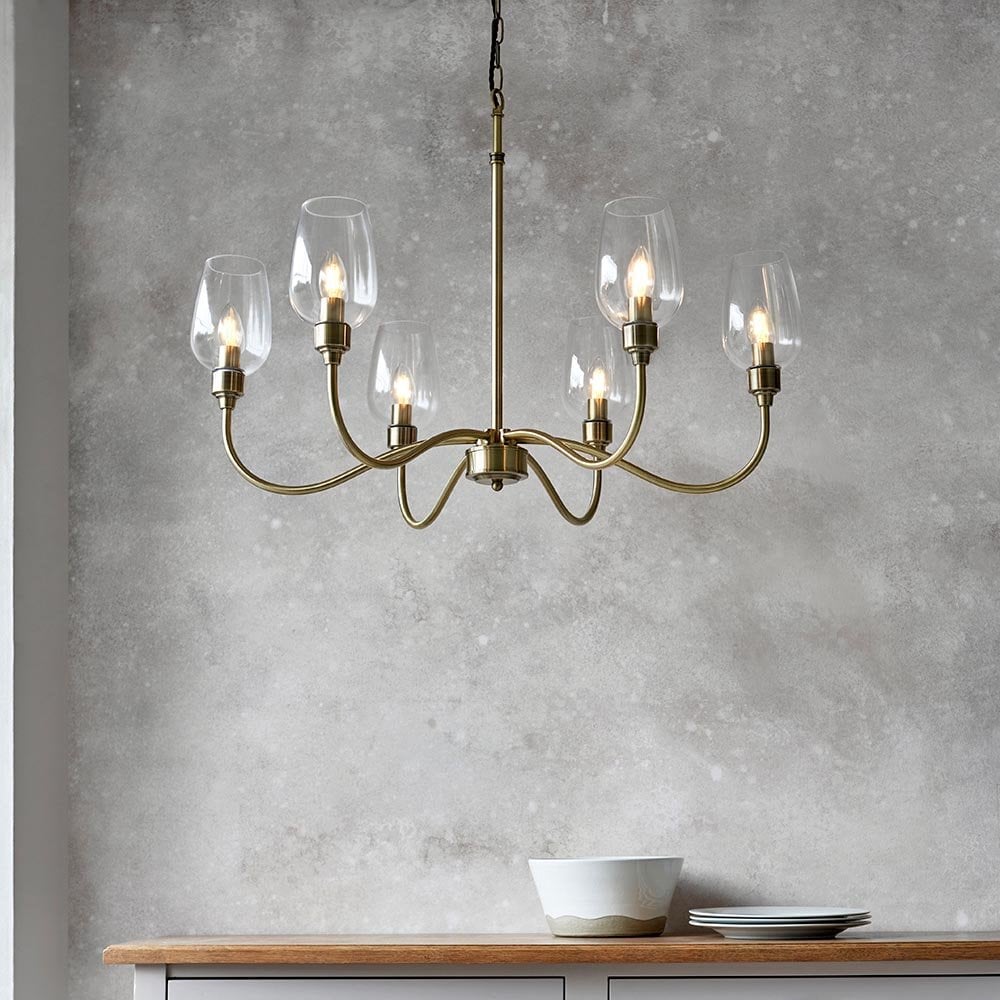 Pure 6 Light Antique Brass Fitting with Glass Shades