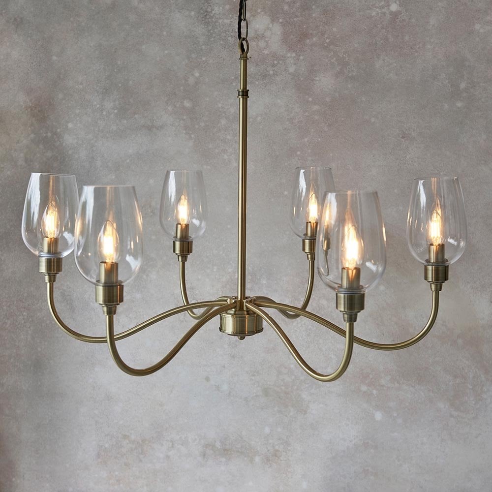Pure 6 Light Antique Brass Fitting with Glass Shades