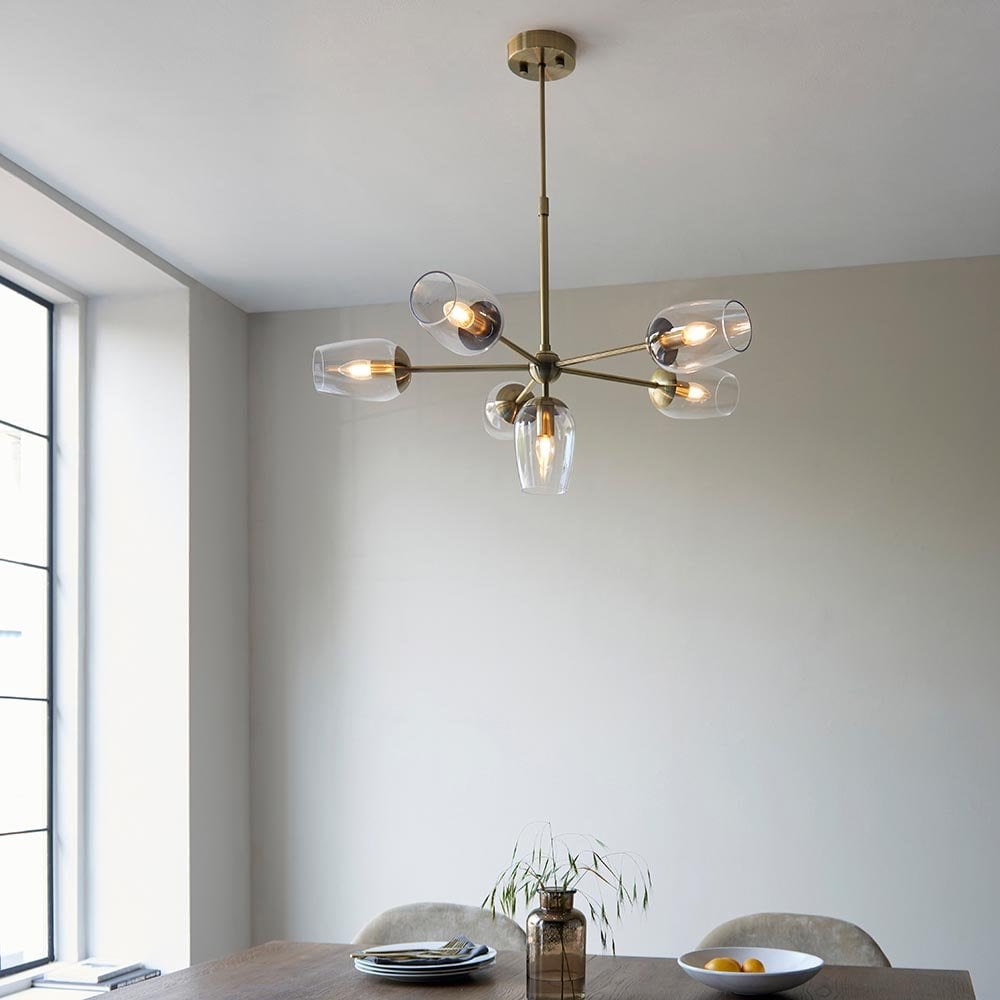 Maeve 6 Light Pendant with Adjustable Stem in Antique Brass