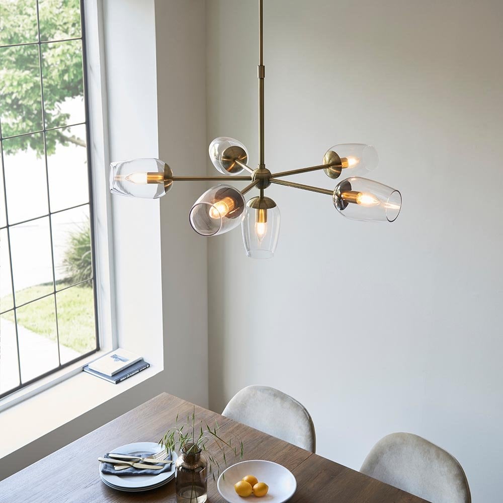 Maeve 6 Light Pendant with Adjustable Stem in Antique Brass