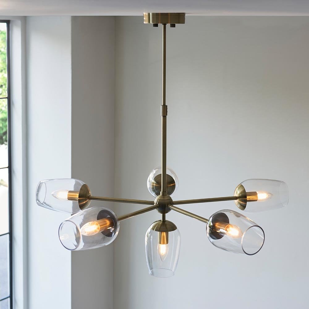 Maeve 6 Light Pendant with Adjustable Stem in Antique Brass