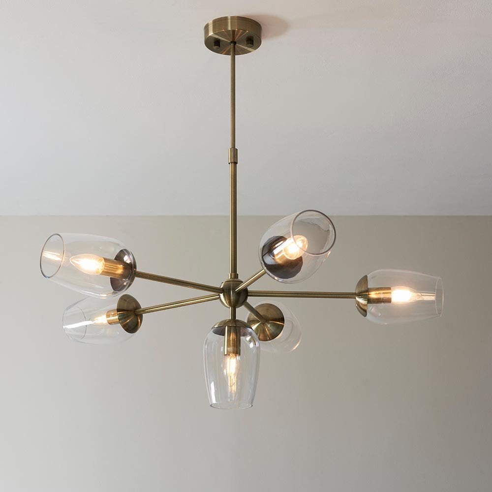 Maeve 6 Light Pendant with Adjustable Stem in Antique Brass