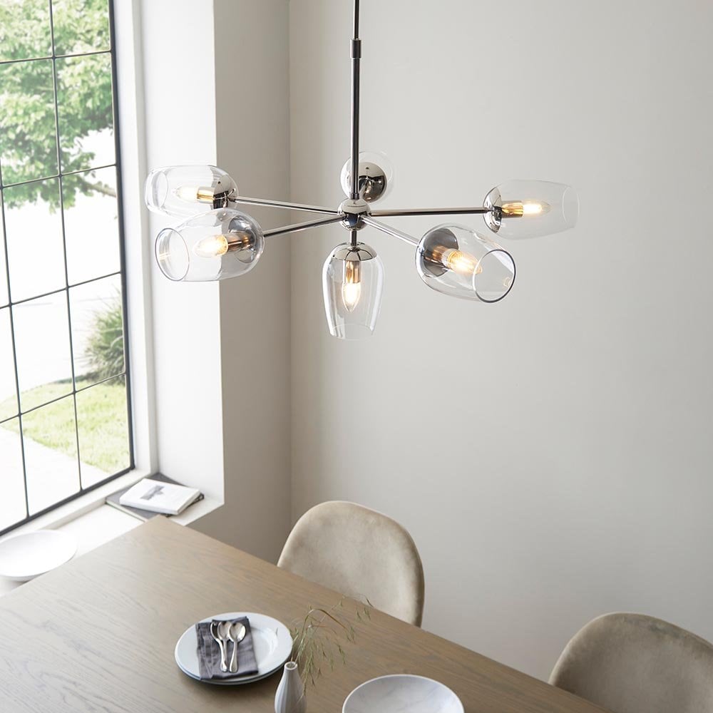 Maeve 6 Light Pendant with Adjustable Stem in Bright Nickel