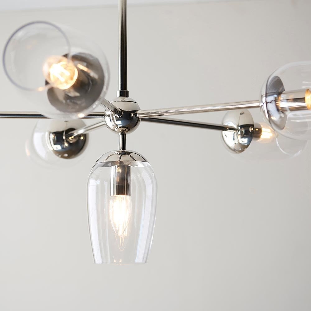 Maeve 6 Light Pendant with Adjustable Stem in Bright Nickel