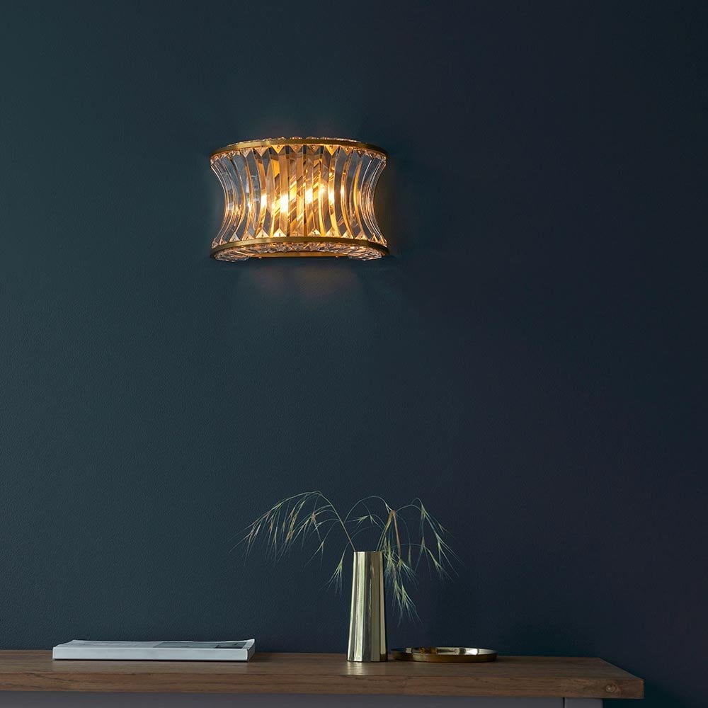 Alice Brushed Brass Wall Light with Concave Clear Glass
