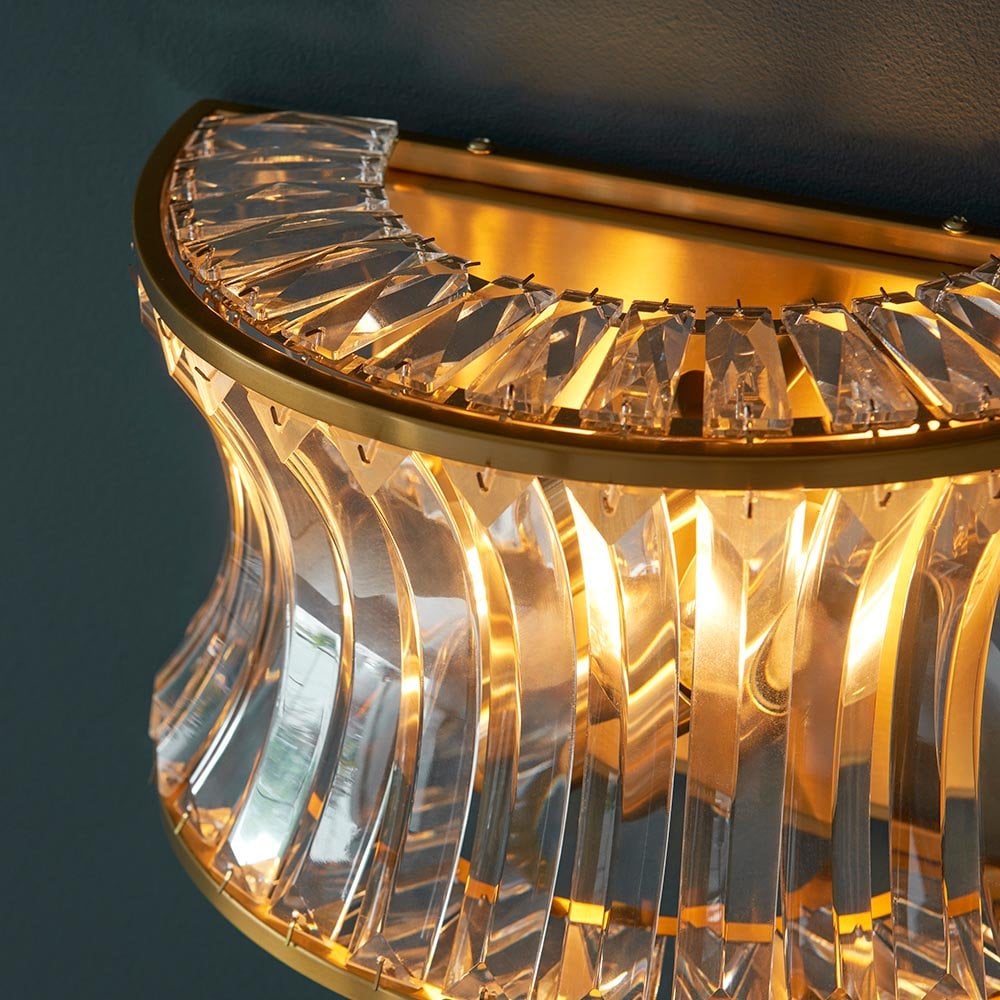 Alice Brushed Brass Wall Light with Concave Clear Glass
