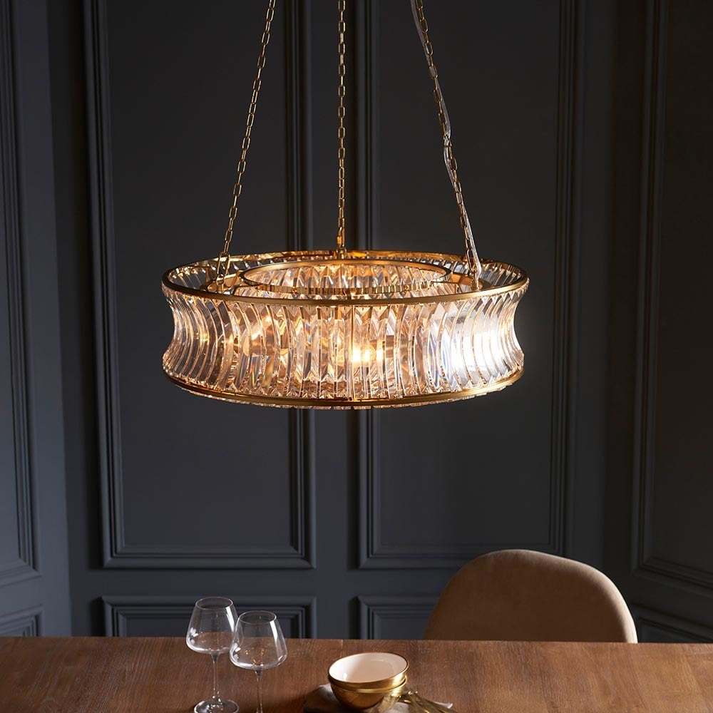 Alice Brass 6 Light Pendant with Concave Clear Glass