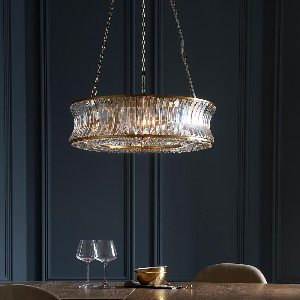 Alice Brass 6 Light Pendant with Concave Clear Glass