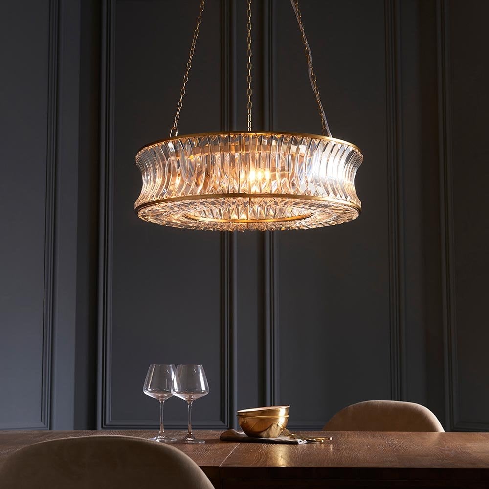 Alice Brass 6 Light Pendant with Concave Clear Glass
