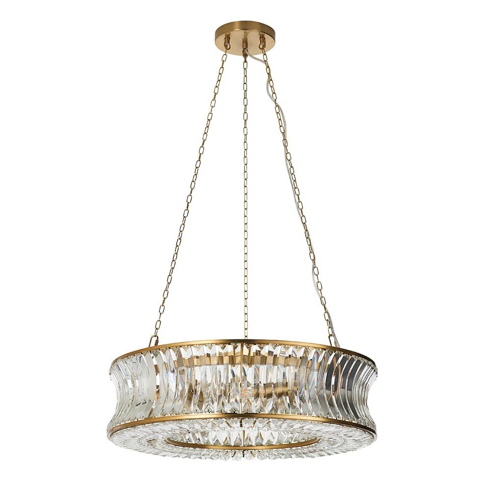 Alice Brass 6 Light Pendant with Concave Clear Glass