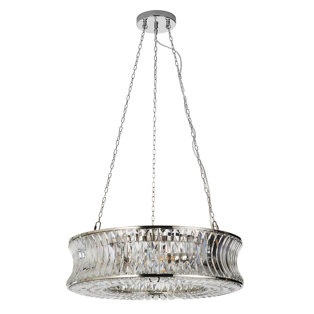 Alice Bright Nickel 6 Light Pendant with Concave Clear Glass
