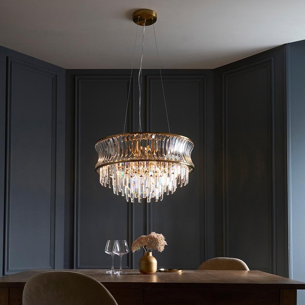 Alice Brass 9 Light Pendant with Concave Clear Glass