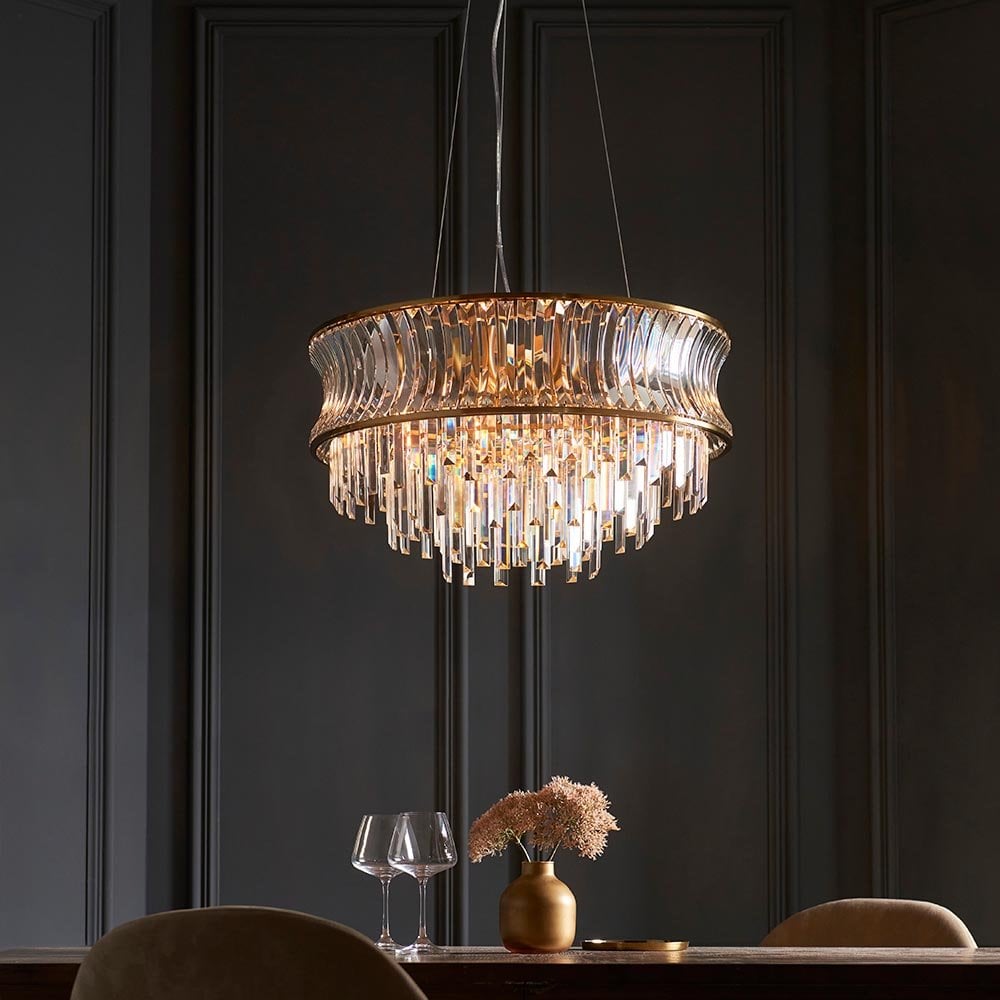 Alice Brass 9 Light Pendant with Concave Clear Glass