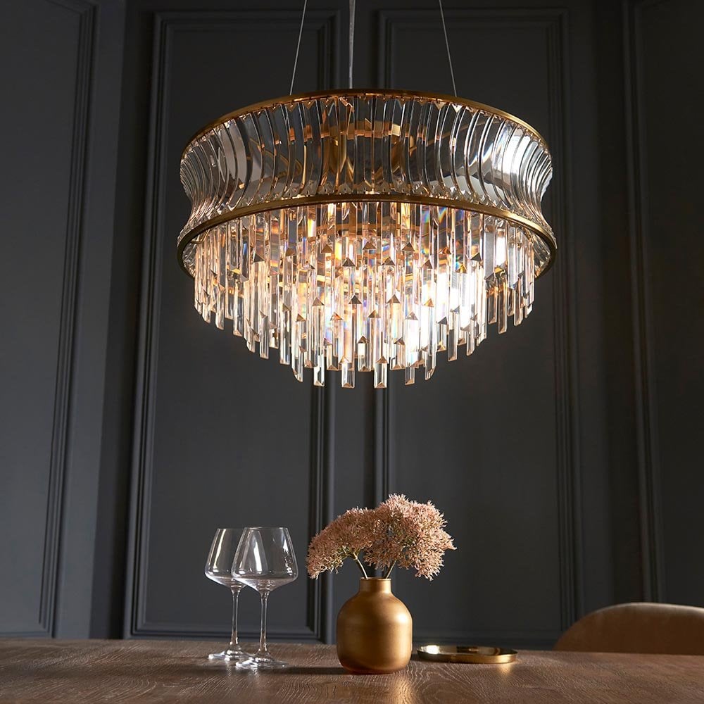 Alice Brass 9 Light Pendant with Concave Clear Glass