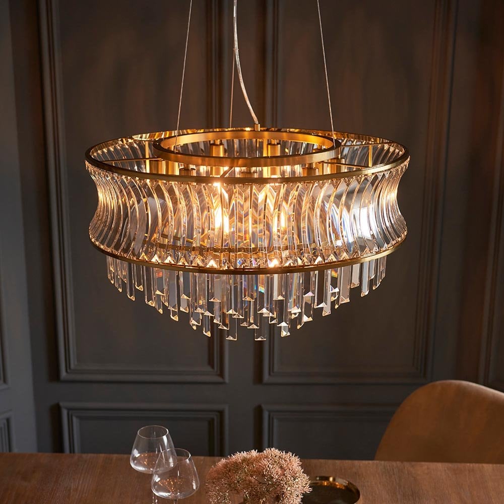 Alice Brass 9 Light Pendant with Concave Clear Glass