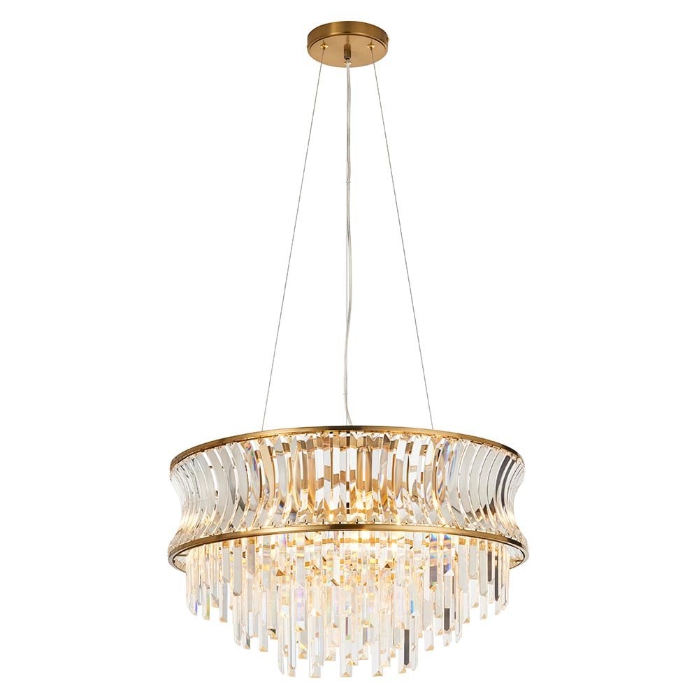 Alice Brass 9 Light Pendant with Concave Clear Glass